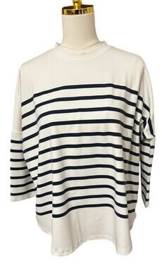 Pomander Place Striped Oversized Tunic Top One Size White Navy Nautical Dolman
